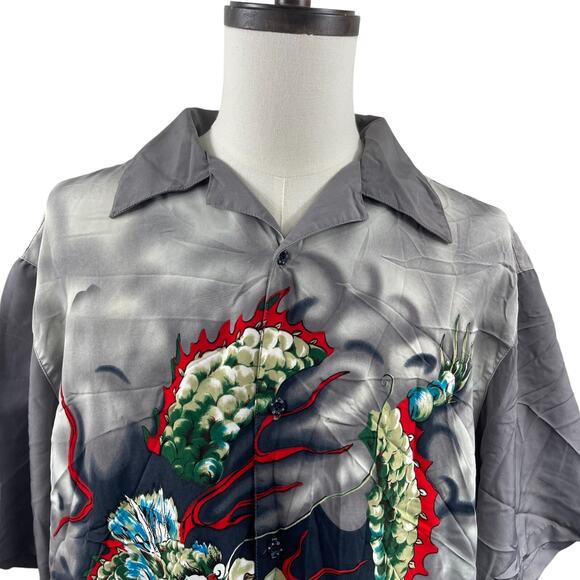 Y2K Chinese Dragon Serpent Tribal Hawaiian Button Up Shirt Men Sz XL Japanese - Picture 2 of 9